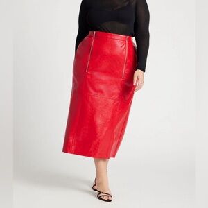 ELOQUII Faux Patent Leather Skirt Zipper Detail Back Slit Red size 16